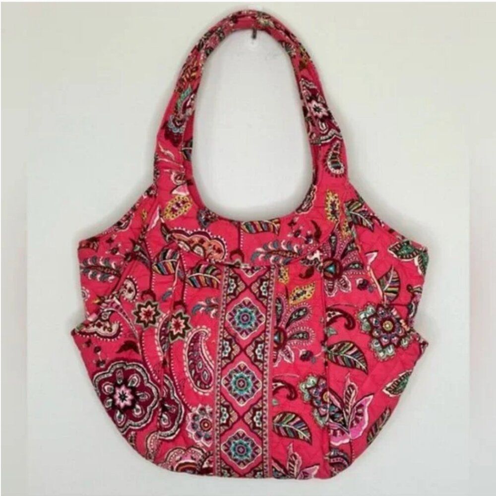 Vera Bradley Call Me Coral Pink Paisley Tote Hobo Shoulder Bag with Pockets